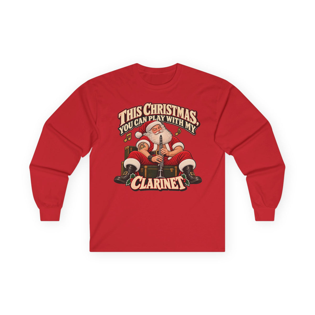 Play With My Clarinet | Santa Christmas Long Sleeve Tee