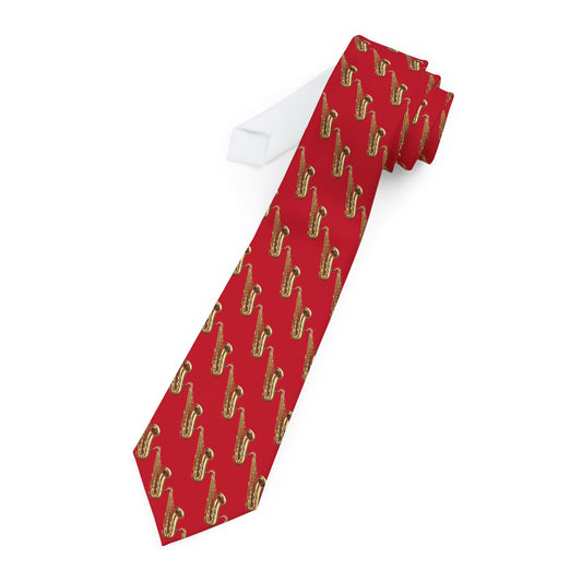 π· Saxophone Pattern Necktie β Red Jazz Edition