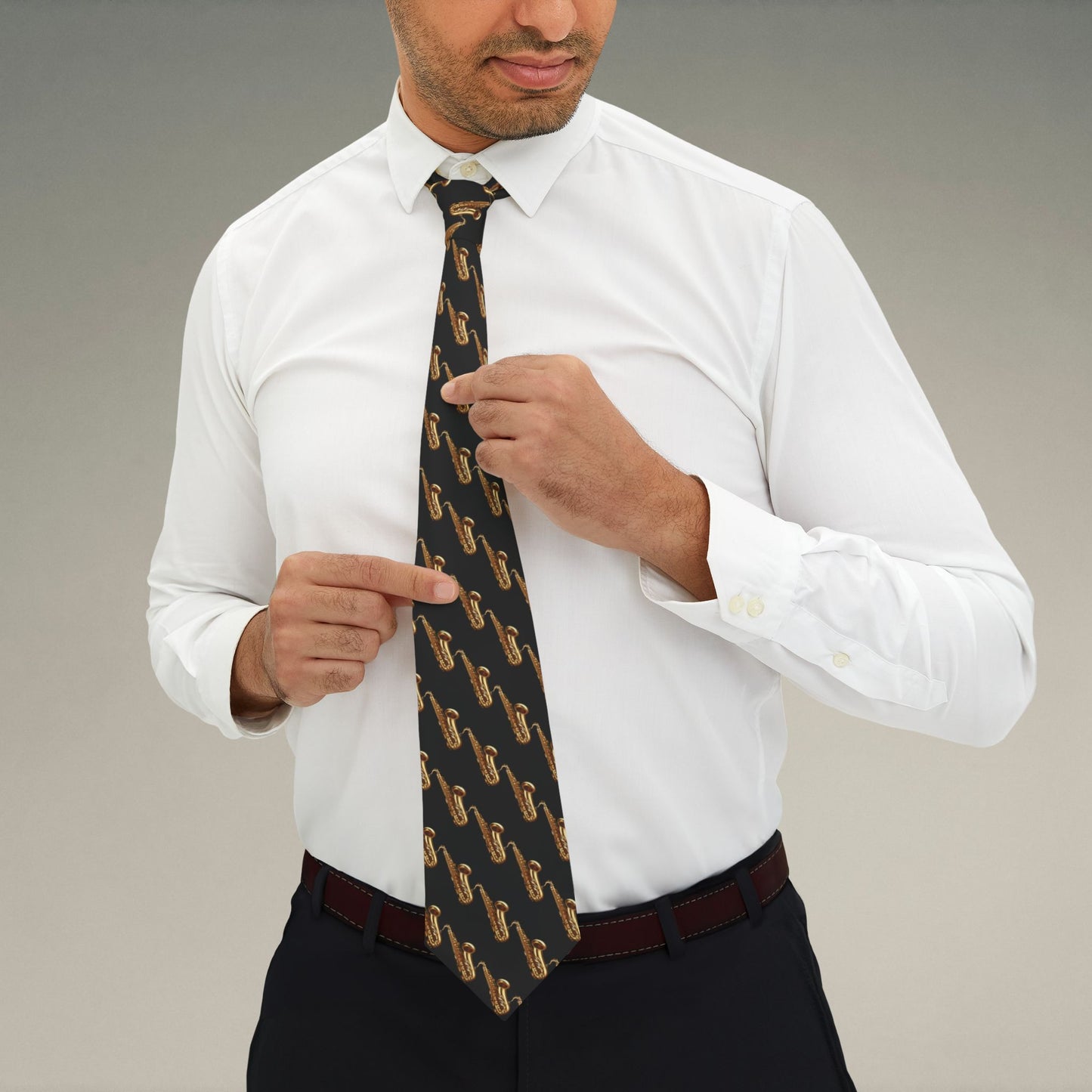 π· Saxophone Pattern Necktie β Black Jazz Edition