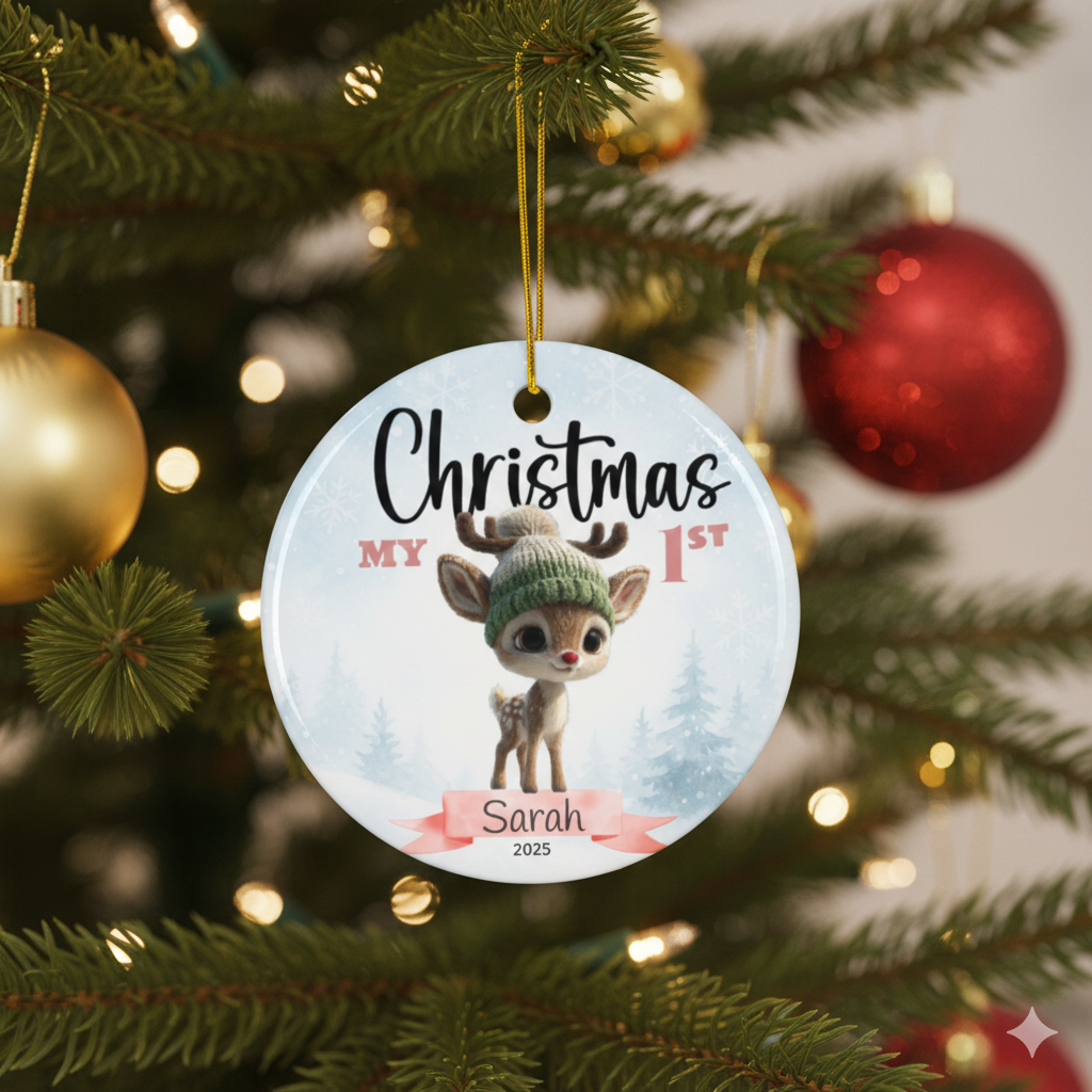 Sweet Winter Deer - Personalized Baby’s First Christmas Ornament