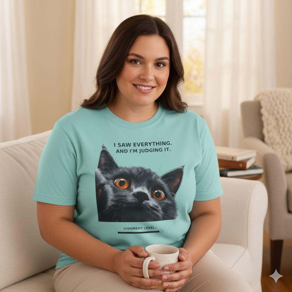 Funny Judgy Cat T-Shirt – “I Saw Everything” Meme Tee for Cat Lovers