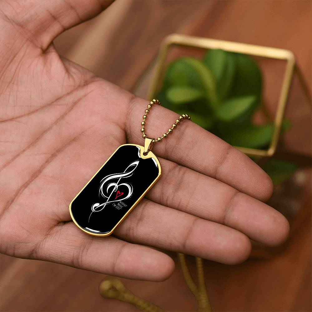 Without Music I'm Lost Black Dog Tag Necklace