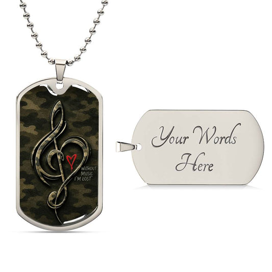Without Music I'm Lost Dog Tag Necklace