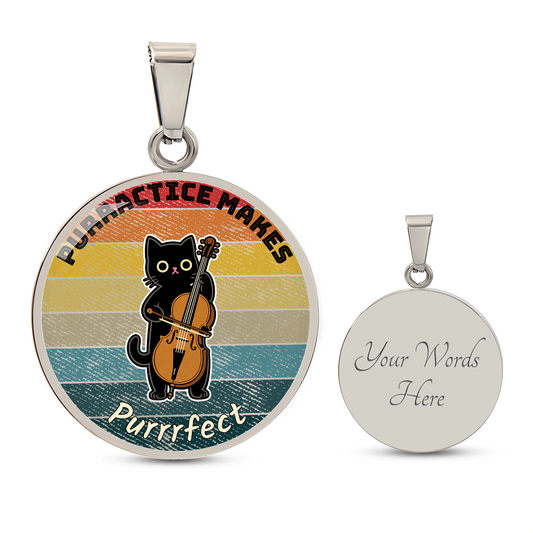 Music Cat Design Necklace – Cello Personalized Back Engraving
