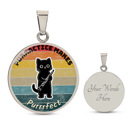 Music Cat Design Necklace – Clarinet Personalized Back Engraving