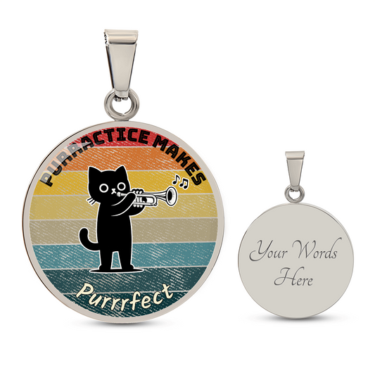 Music Cat Design Necklace – Trumpet Personalized Back Engraving