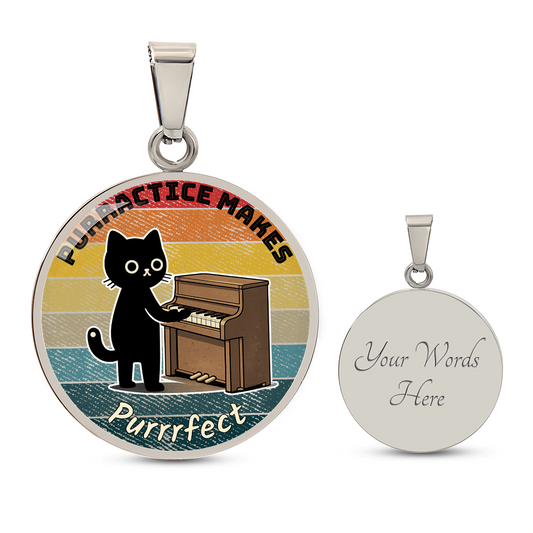 Music Cat Design Necklace – Piano Personalized Back Engraving