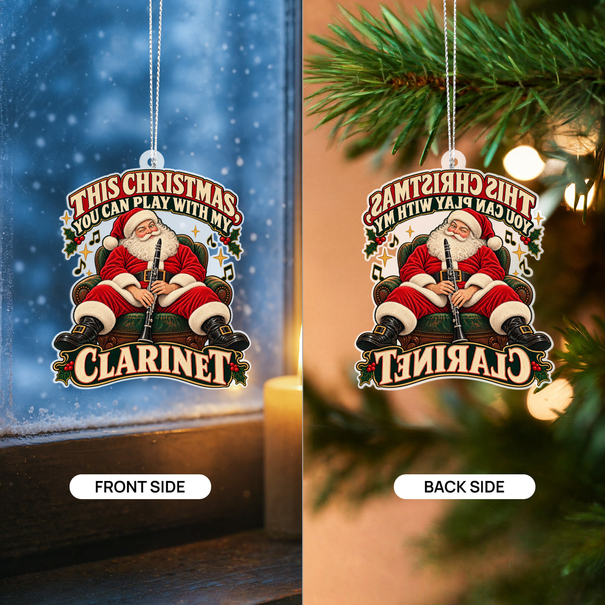 Play with My Clarinet Santa Ornament
