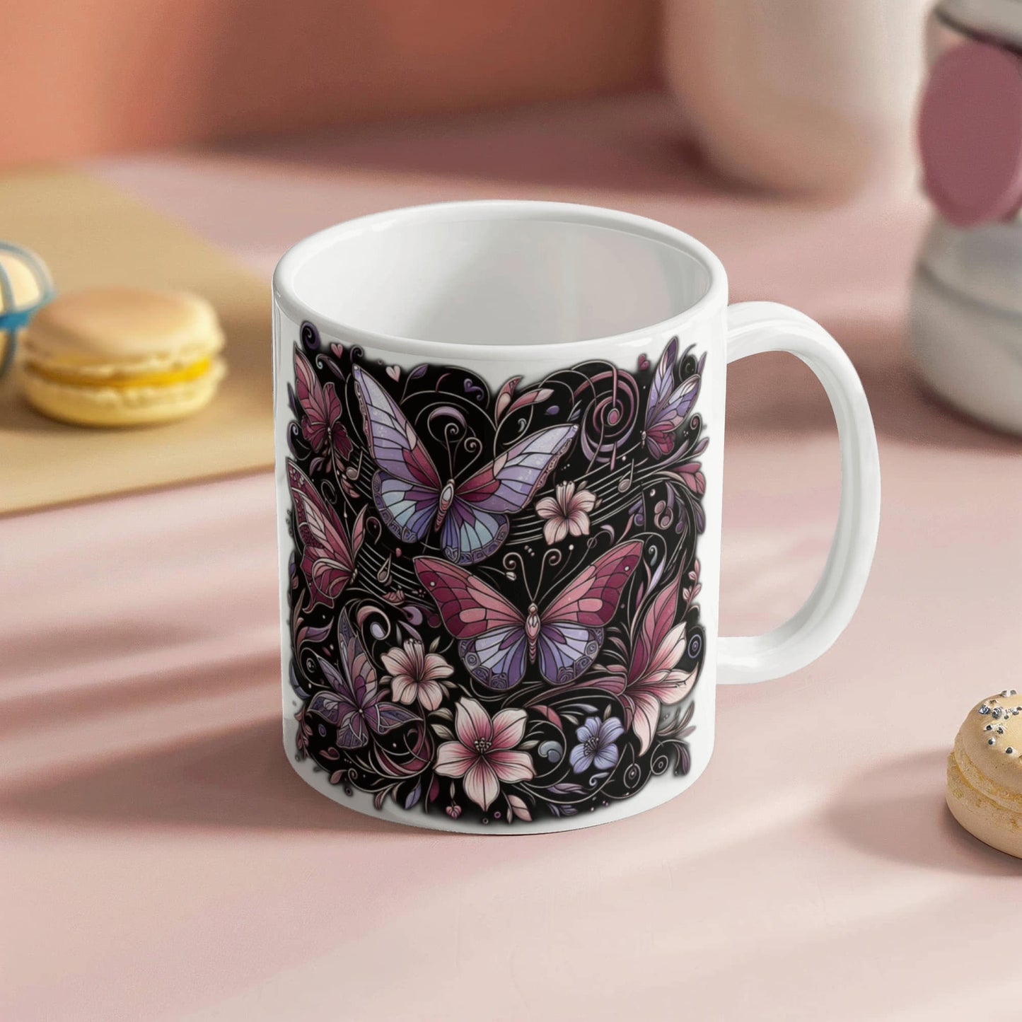 Night and Day – Stained Glass Butterfly Mug | Music & Nature Ceramic Gift – 11oz & 15oz
