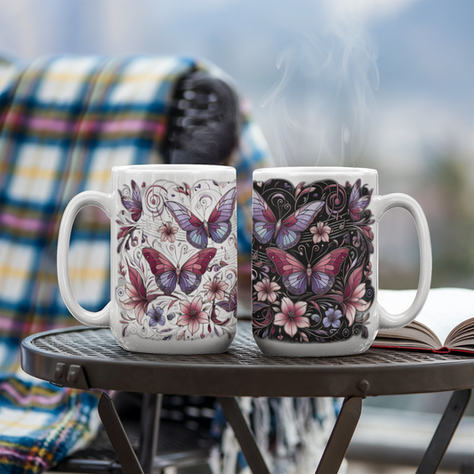 Night and Day – Stained Glass Butterfly Mug | Music & Nature Ceramic Gift – 11oz & 15oz