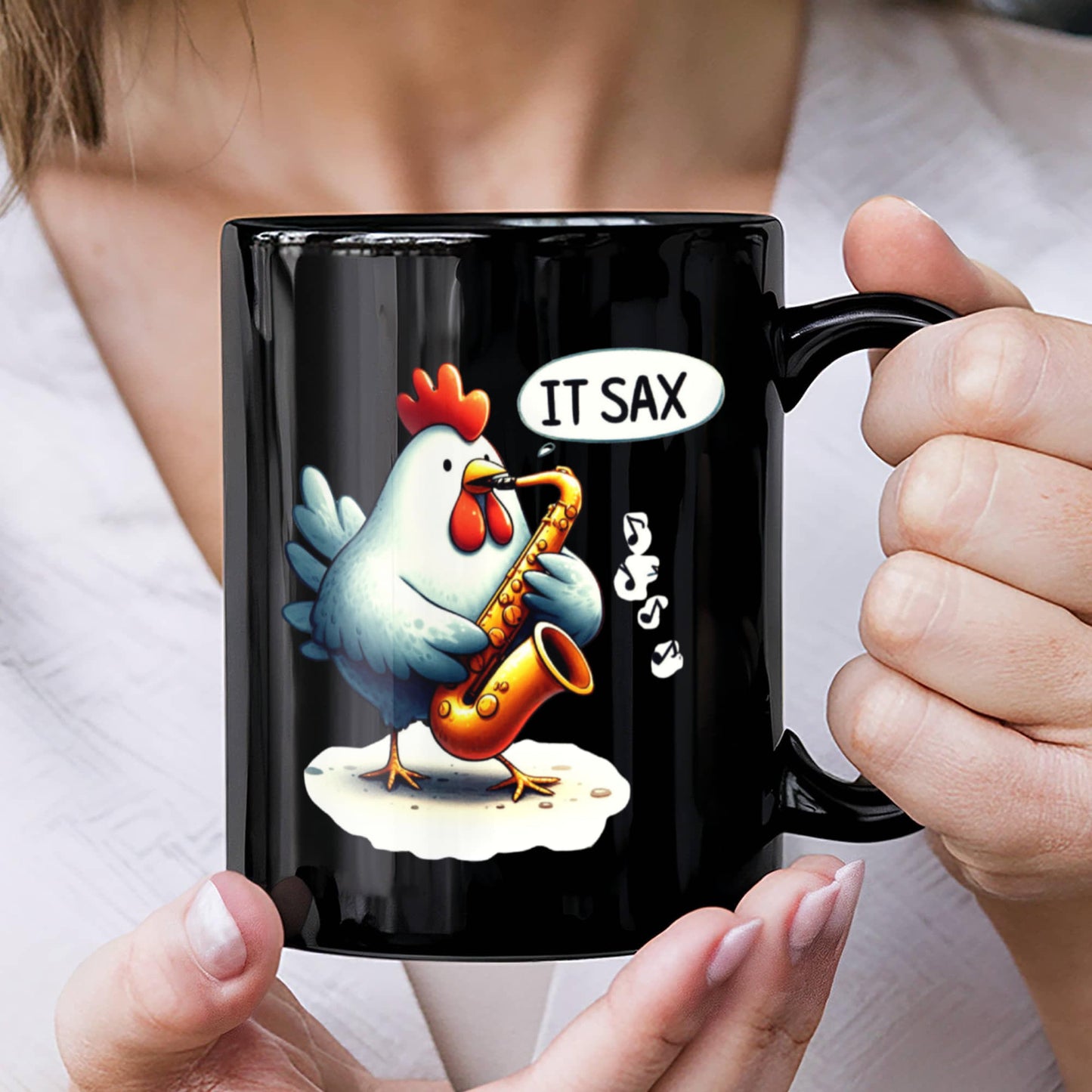 "It SAX!" Funny Chicken Coffee Mug – For Sax Lovers With a Sense of Humor