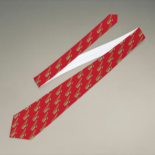 🎷 Saxophone Pattern Necktie – Red Jazz Edition