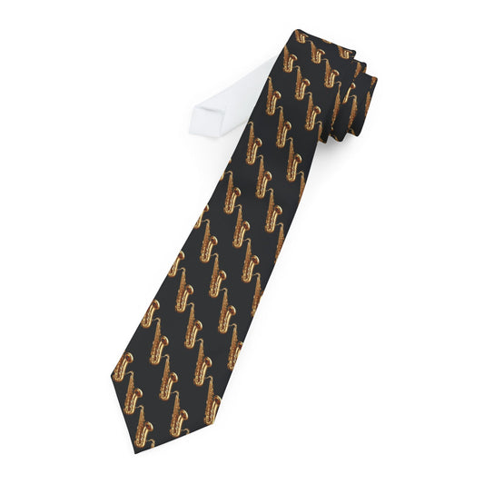 🎷 Saxophone Pattern Necktie – Black Jazz Edition