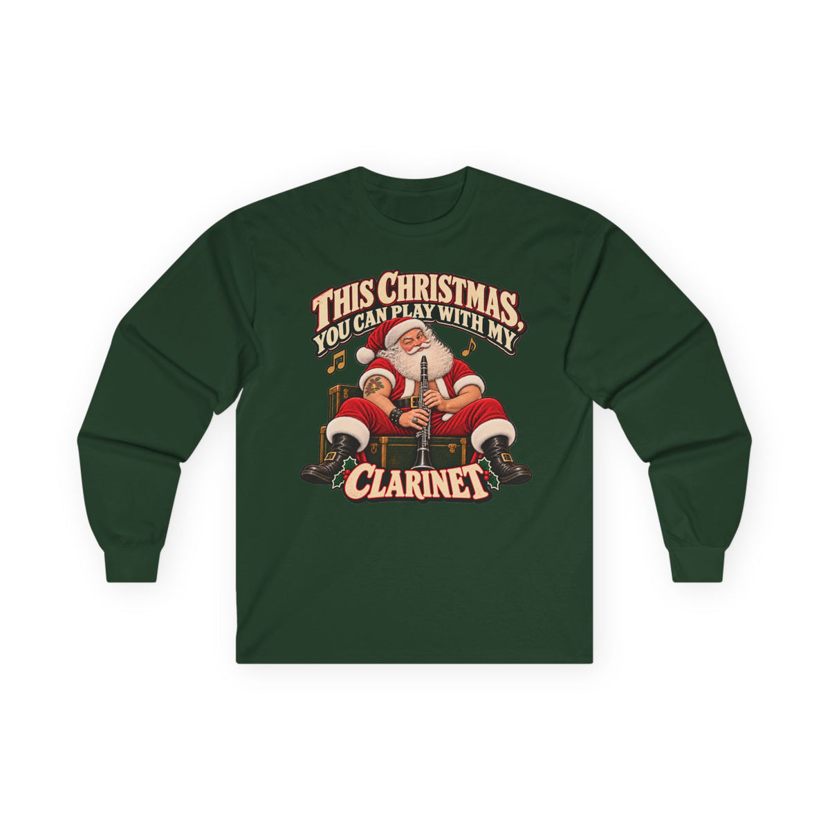 Play With My Clarinet | Santa Christmas Long Sleeve Tee