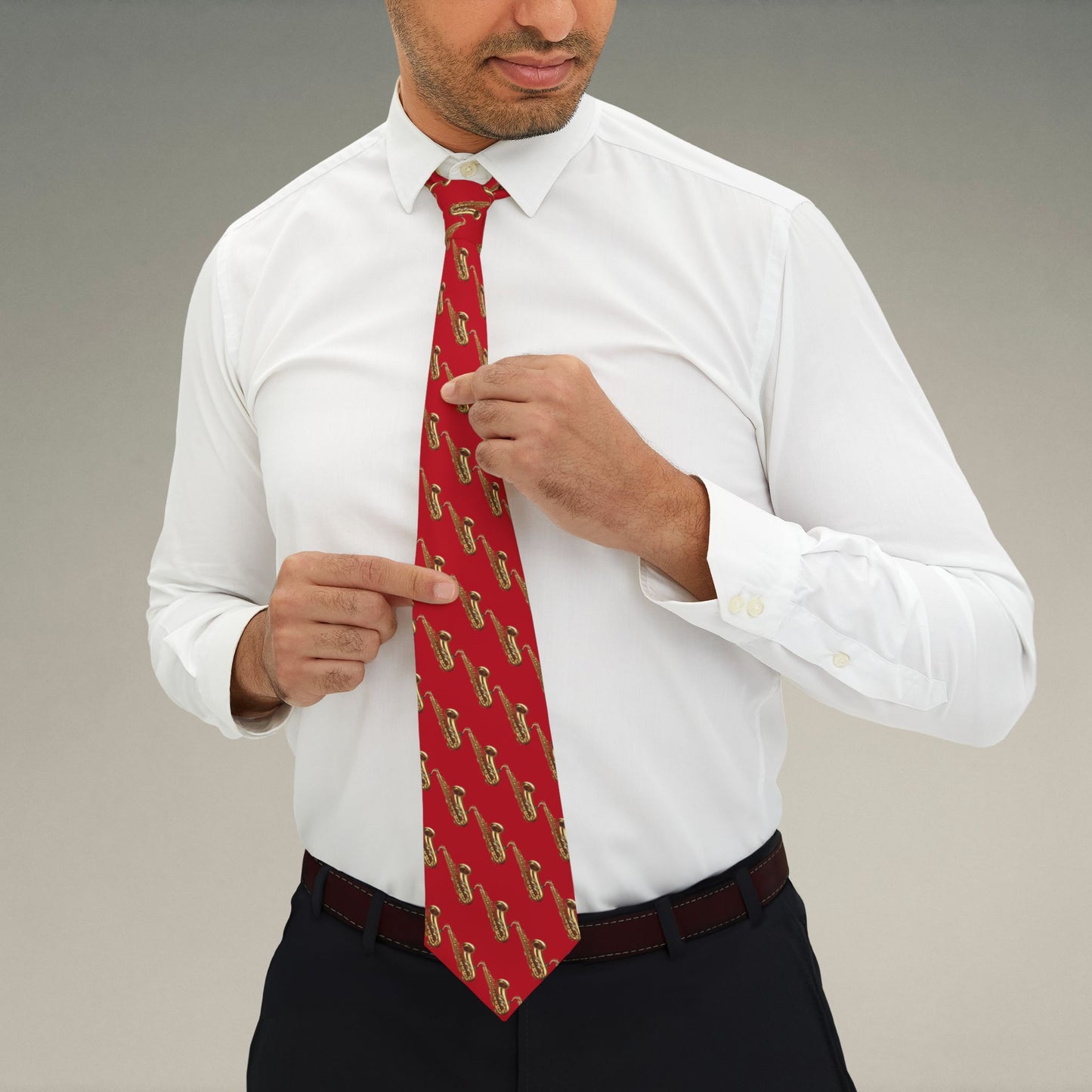 🎷 Saxophone Pattern Necktie – Red Jazz Edition