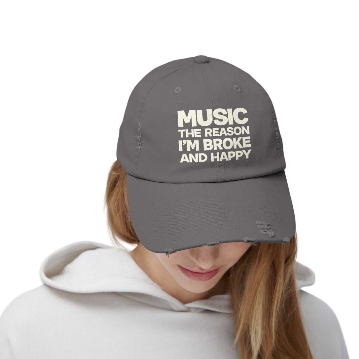 Music The Reason I'm Broke And Happy Distressed Dad Hat