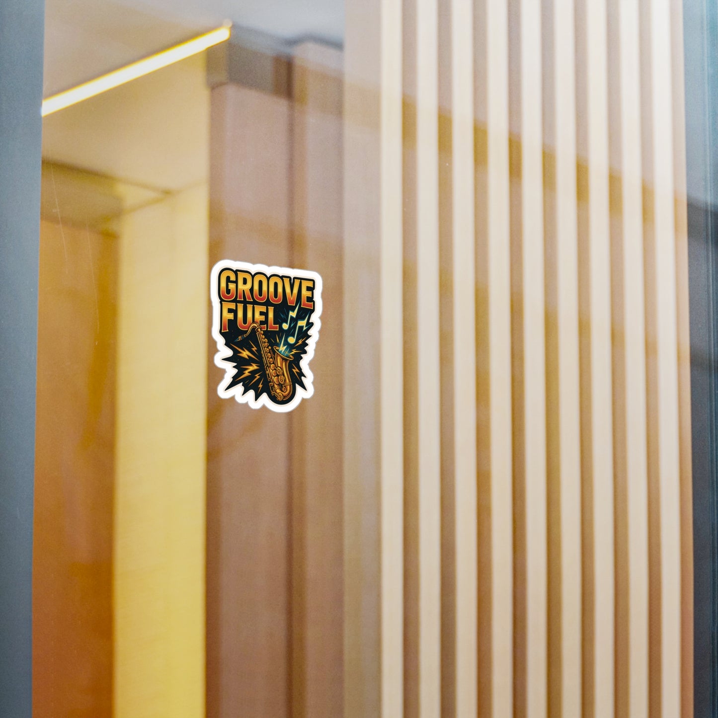 Groove Fuel Sticker – Saxophone Music Vinyl Decal for Musicians, Jazz Lovers & Band Students