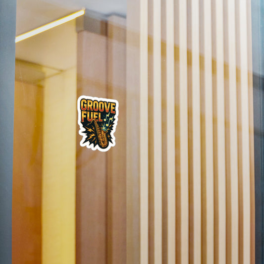 Groove Fuel Sticker – Saxophone Music Vinyl Decal for Musicians, Jazz Lovers & Band Students