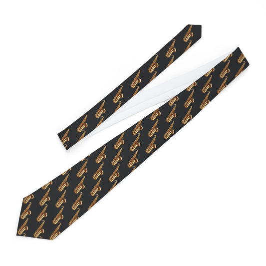 🎷 Saxophone Pattern Necktie – Black Jazz Edition