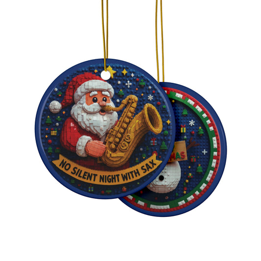 Ceramic Santa Sax & Snowman Ornament – Double-Sided “Merry Christmas” Holiday Decoration