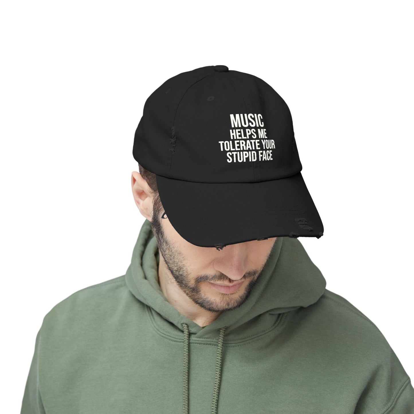 Music Helps Me Tolerate Your Stupid Face Distressed Dad Cap