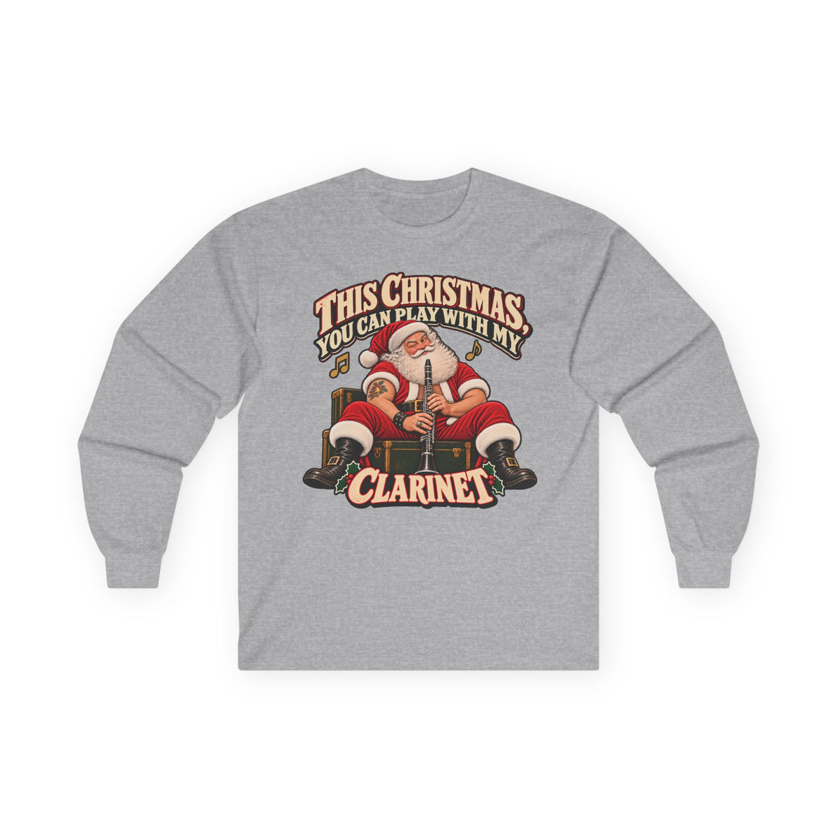 Play With My Clarinet | Santa Christmas Long Sleeve Tee