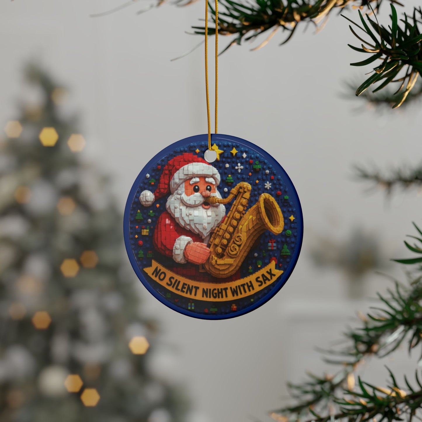 Ceramic Santa Sax & Snowman Ornament – Double-Sided “Merry Christmas” Holiday Decoration