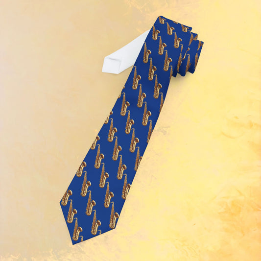 🎷 Saxophone Pattern Necktie – Blue Jazz Edition