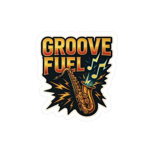 Groove Fuel Sticker – Saxophone Music Vinyl Decal for Musicians, Jazz Lovers & Band Students