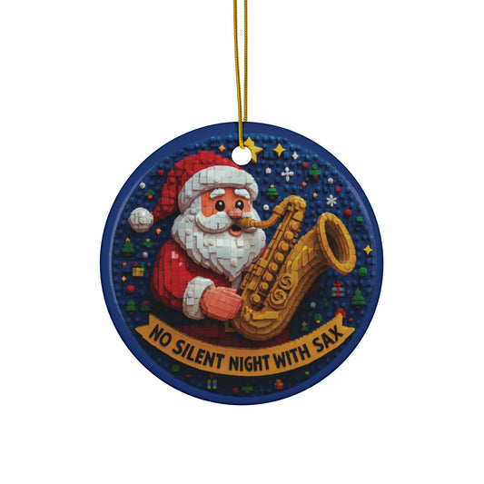 Ceramic Santa Sax & Snowman Ornament – Double-Sided “Merry Christmas” Holiday Decoration