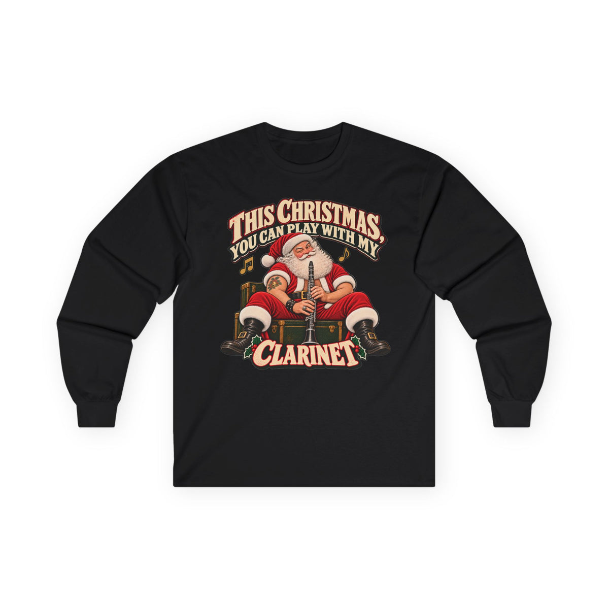 Play With My Clarinet | Santa Christmas Long Sleeve Tee