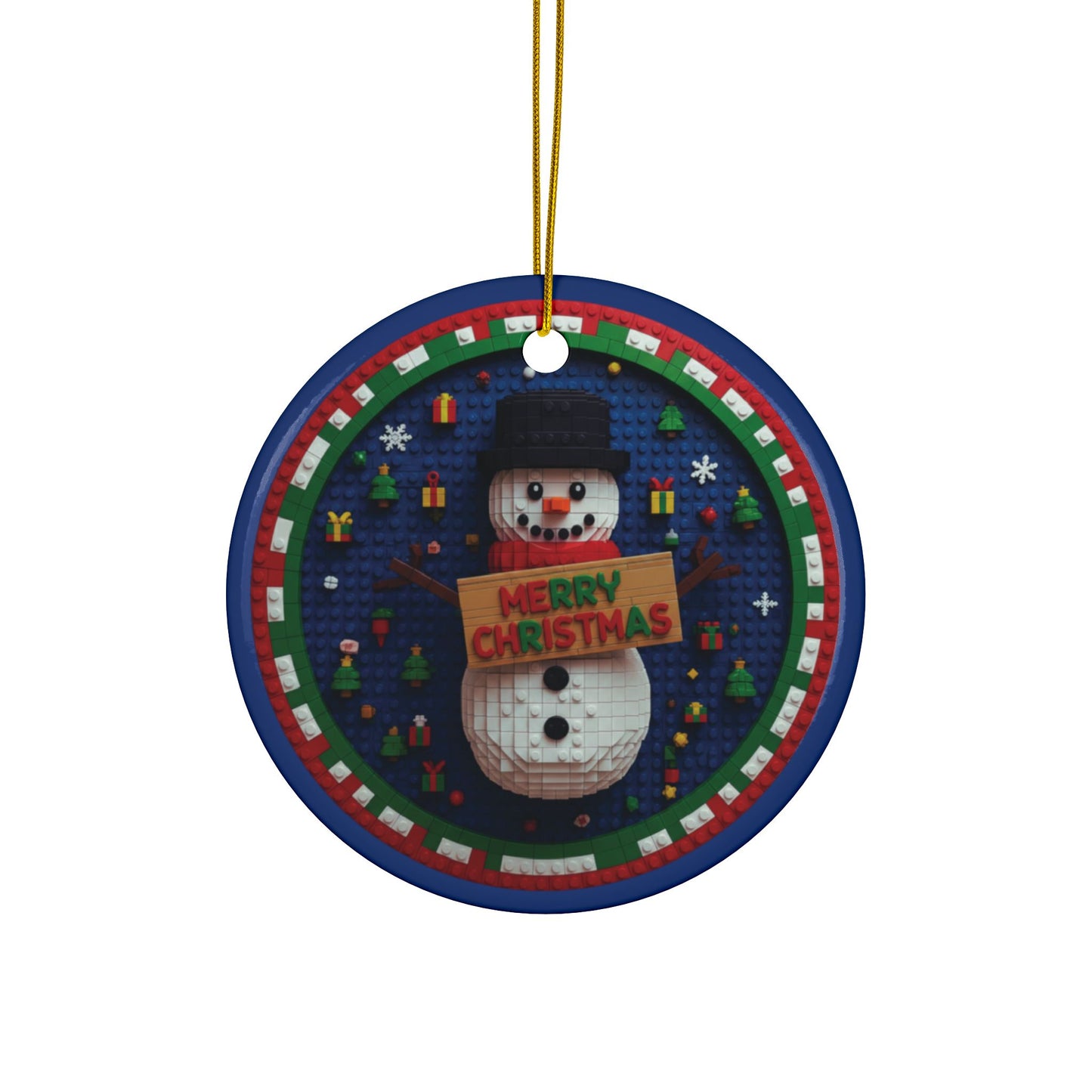 Ceramic Santa Sax & Snowman Ornament – Double-Sided “Merry Christmas” Holiday Decoration