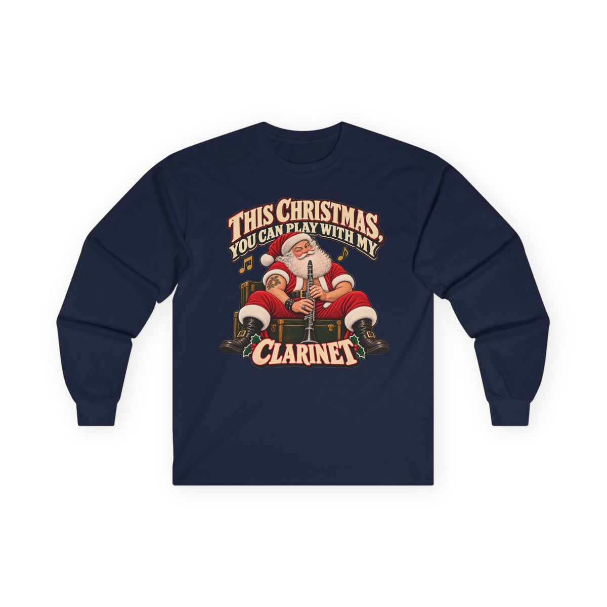 Play With My Clarinet | Santa Christmas Long Sleeve Tee