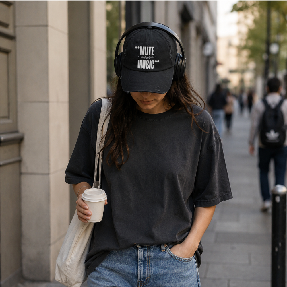 Mute People Not Music Distressed Dad Cap