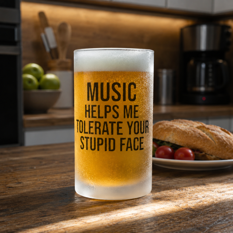 Music Helps Me Tolerate Your Stupid Face Frosted Beer Mug