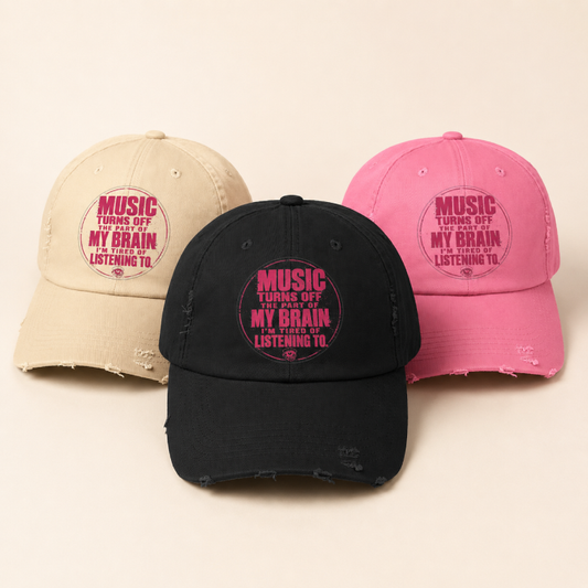 Music Turns Off My Brain Distressed Dad Cap