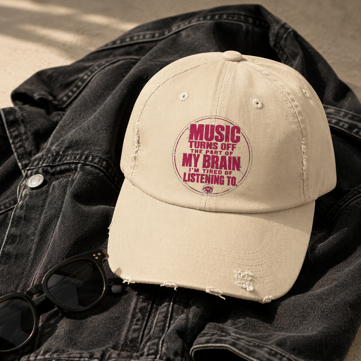 Music Turns Off My Brain Distressed Dad Cap