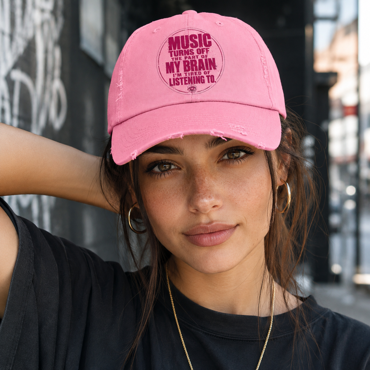 Music Turns Off My Brain Distressed Dad Cap