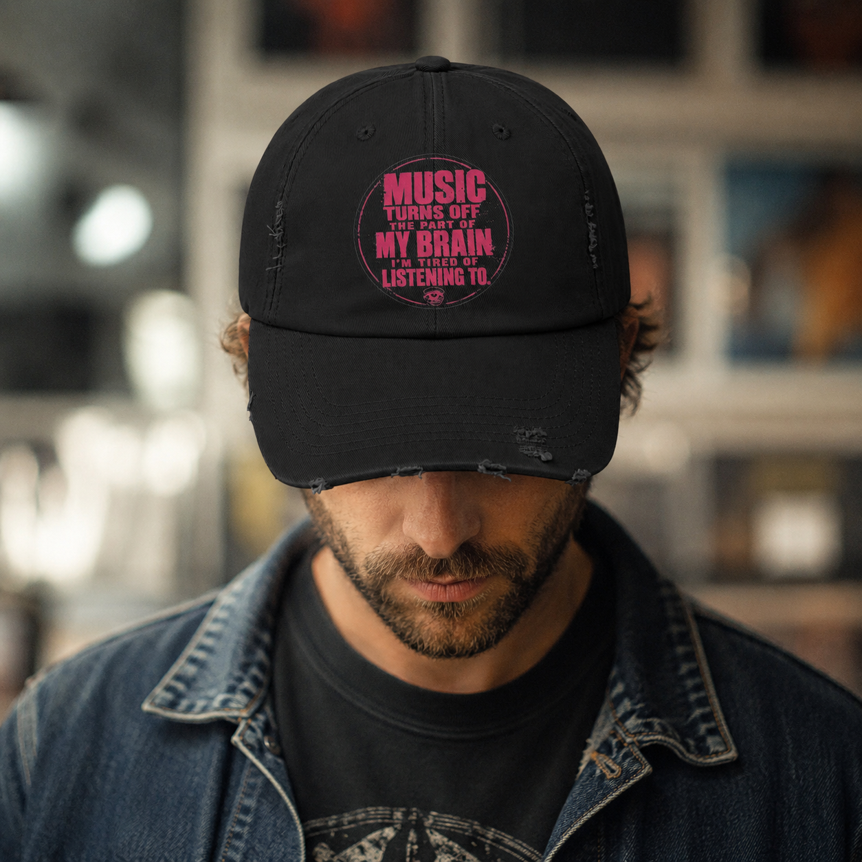 Music Turns Off My Brain Distressed Dad Cap