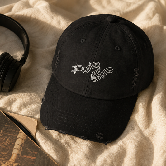 Flowing Music Staff Distressed Dad Cap
