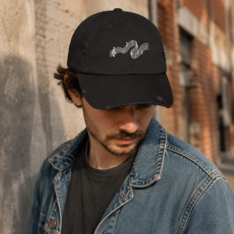 Flowing Music Staff Distressed Dad Cap