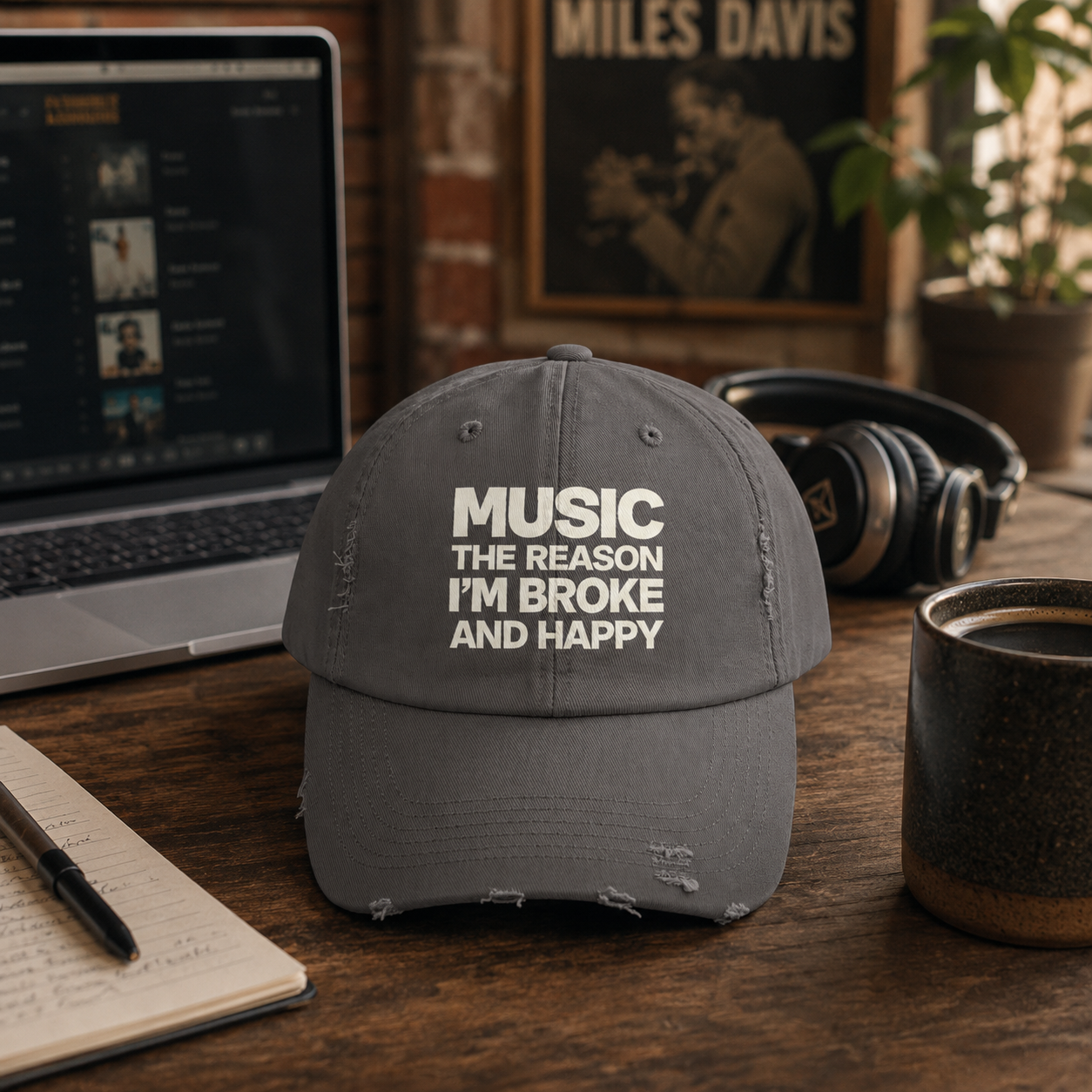 Music The Reason I'm Broke And Happy Distressed Dad Hat