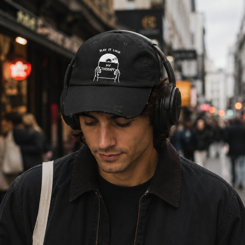 Play It Loud My Therapy Distressed Dad Hat