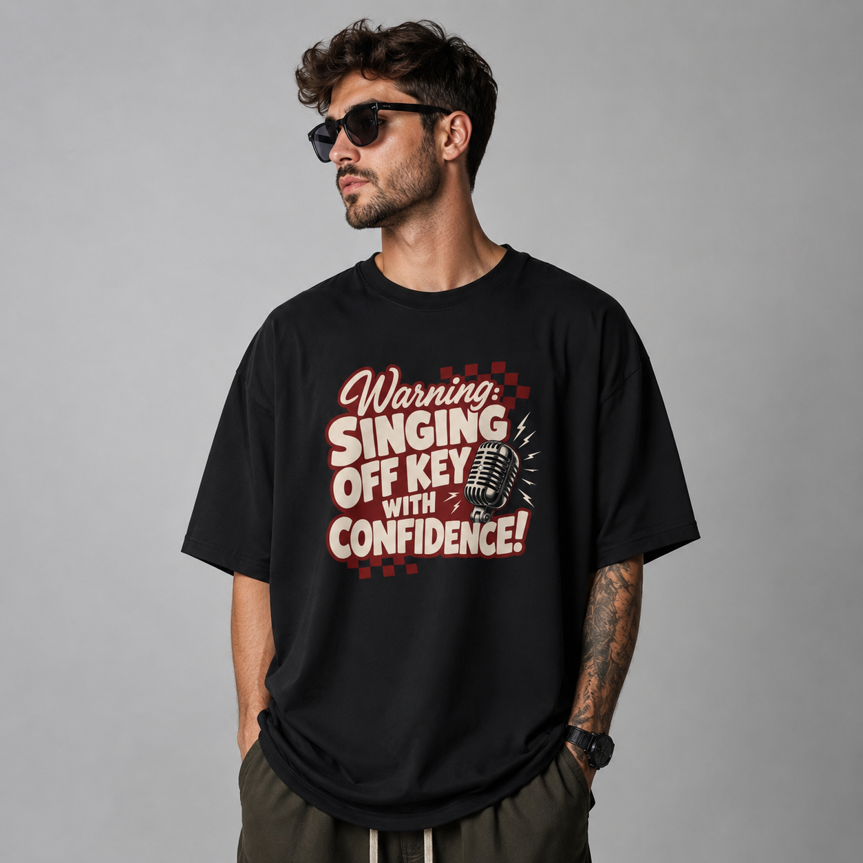 Warning Singing Off Key With Confidence Oversized T-Shirt