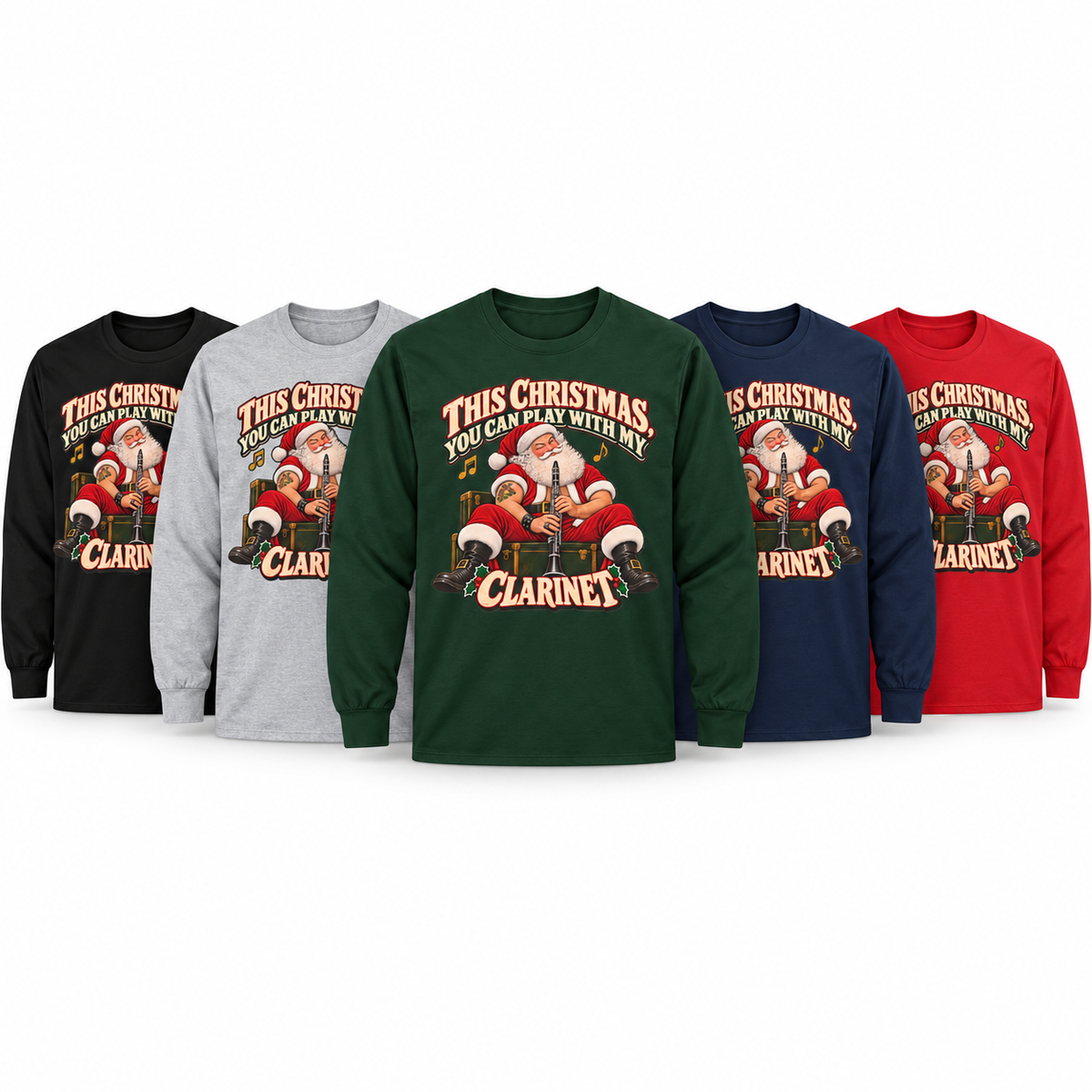 Play With My Clarinet | Santa Christmas Long Sleeve Tee