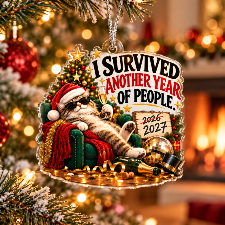 I Survived Another Year of People – 2027 Cat Acrylic Ornament