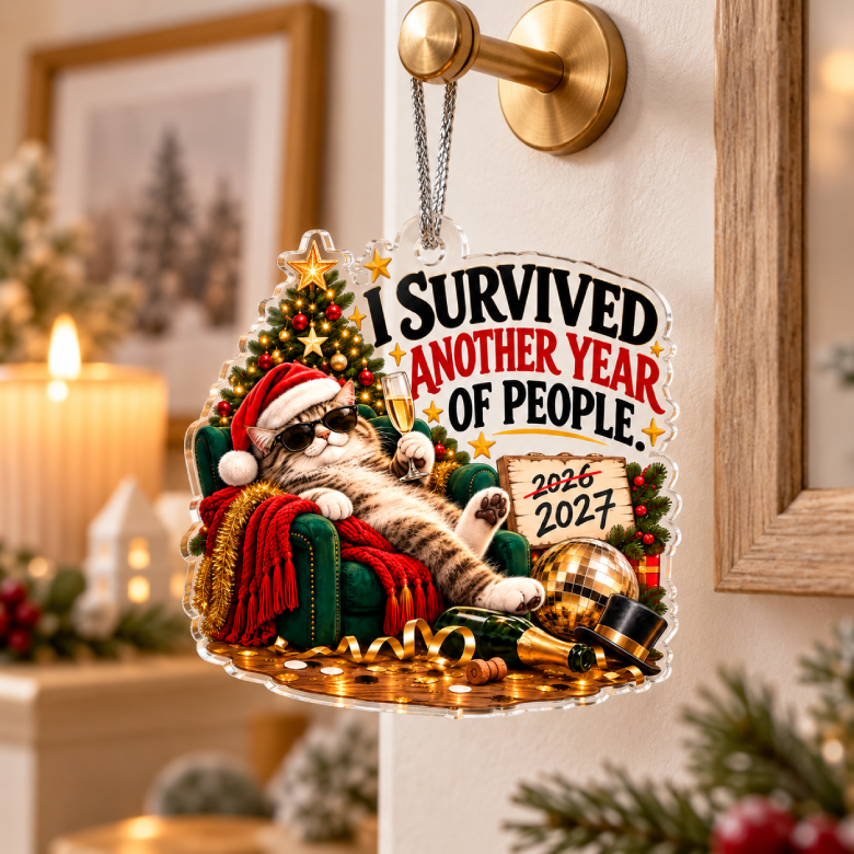 I Survived Another Year of People – 2027 Cat Acrylic Ornament