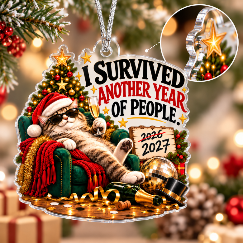 I Survived Another Year of People – 2027 Cat Acrylic Ornament