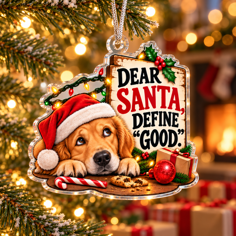 Dear Santa, Define “Good” – Funny Dog Christmas Ornament