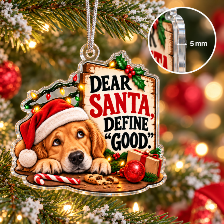 Dear Santa, Define “Good” – Funny Dog Christmas Ornament